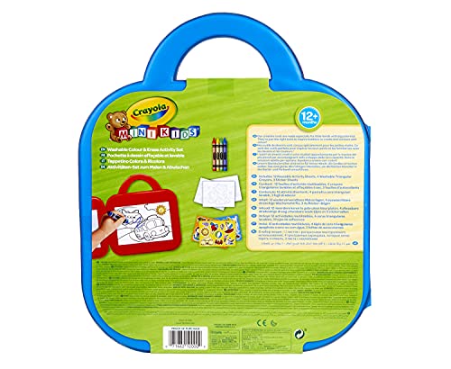 Crayola Mini Kids, Tappetino Colora & Ricolora, per bambini a partire dai 12 mesi, con 4 pastelli a cera, 12 attività e 3 fogli di sticker