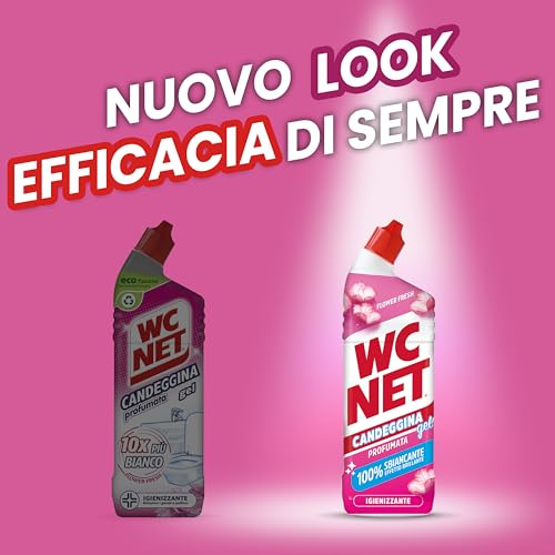 Wc Net - Candeggina Gel Profumata, Detergente per Sanitari e Superfici, Azione Sbiancante e Igienizzante, Fragranza Flower Fresh, 700 ml x 4 Confezioni