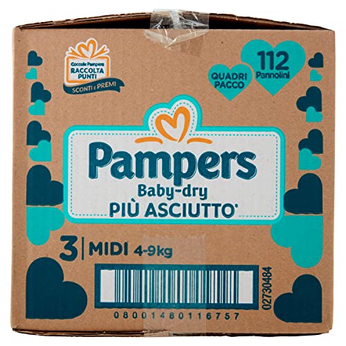Pampers Pannolini Baby-Dry Taglia 3, 112 Pezzi - 2890 g