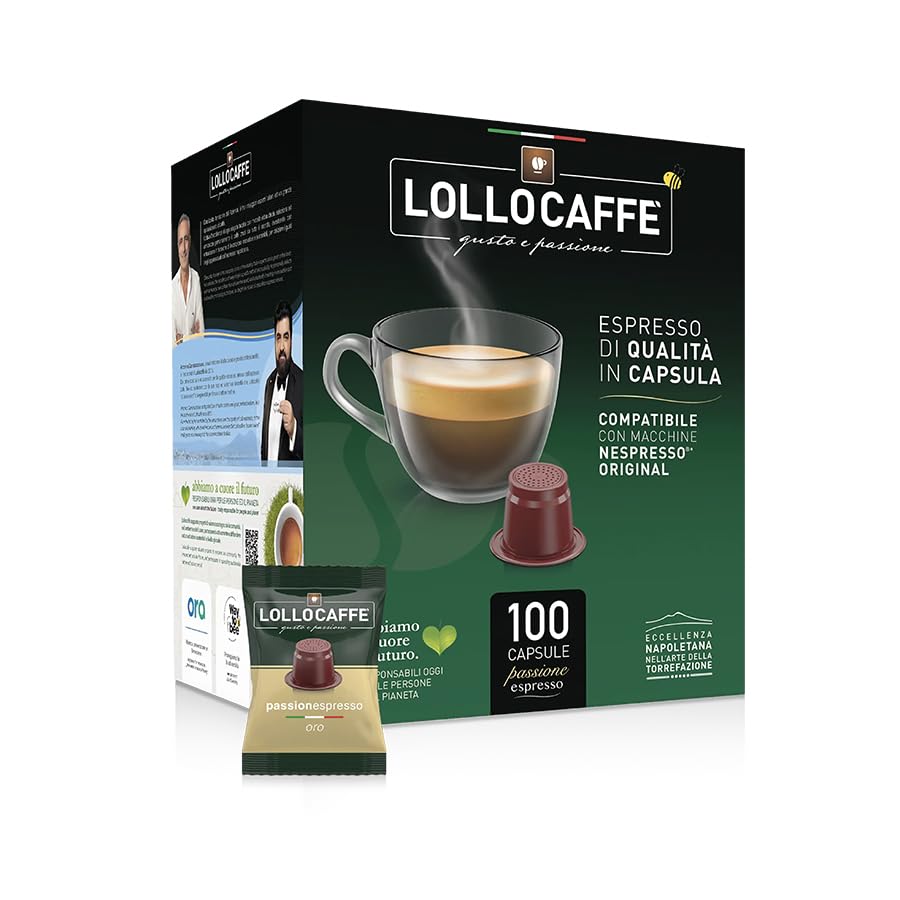 Lollo Caffè Passione Espresso, Miscela Oro - Arabica - 100 Capsule - Compatibili con le Macchine ad uso domestico Nespresso*