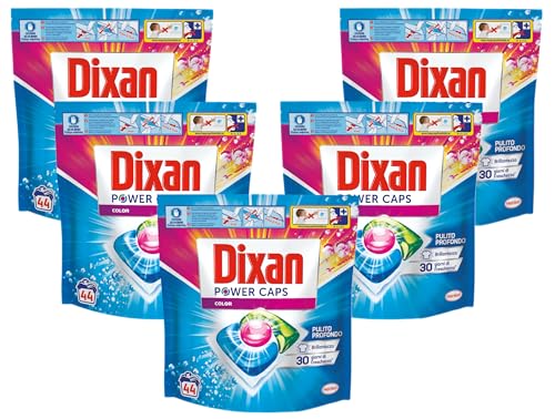 Dixan Power Caps Color, Detersivo Lavatrice in Capsule, 5 x 44 capsule lavaggi