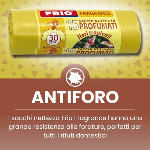 FRIO - Sacchetti spazzatura PROFUMATI 30 Litri - 52x58cm - Confezione da 15 Sacchetti per la Spazzatura di Qualità Premium, extra resistenti