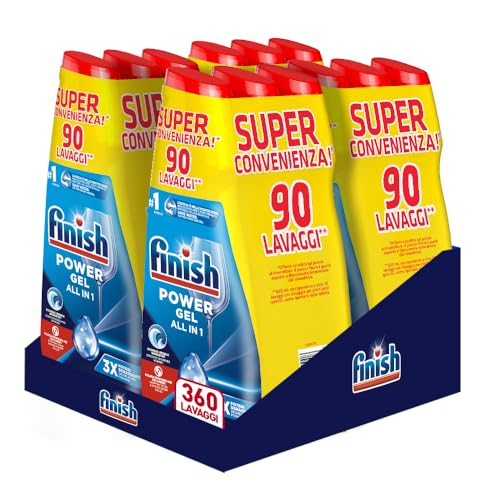 Finish Powergel Fresh detersivo per lavastoviglie, 360 lavaggi, gel per lavastoviglie, 600 ml (confezione da 12)