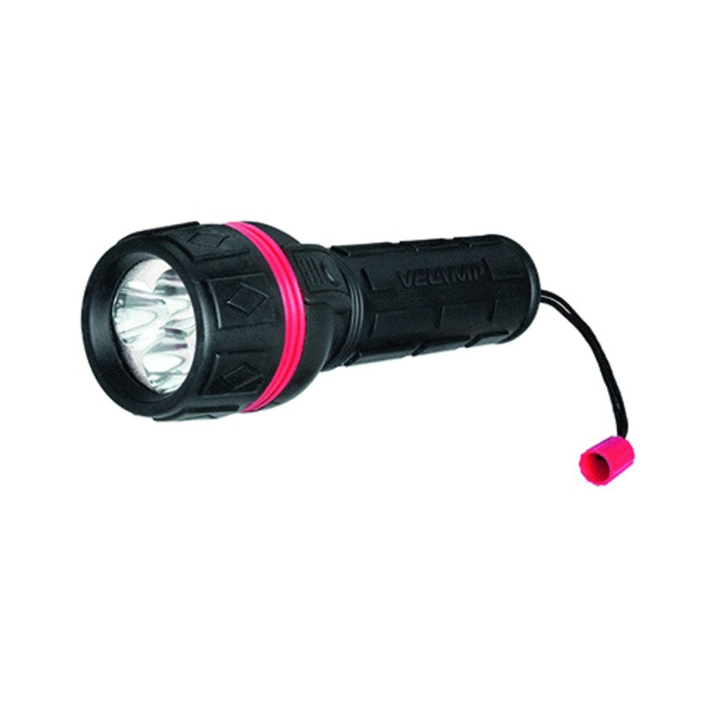 Velamp Torcia LED impermeabile - Impugnatura antiscivolo e laccetto – Alta potenza e resistenza - Per uso esterno ed emergenze - 3 batterie tipo D