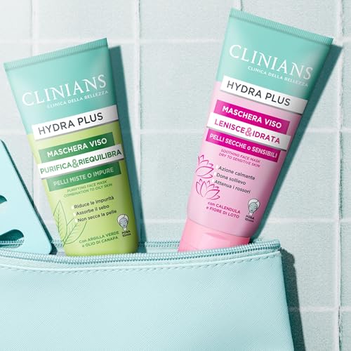 CLINIANS | Hydra Plus Maschera Viso Lenitiva, Dermatologicamente Testato, Made in Italy, 75 ml