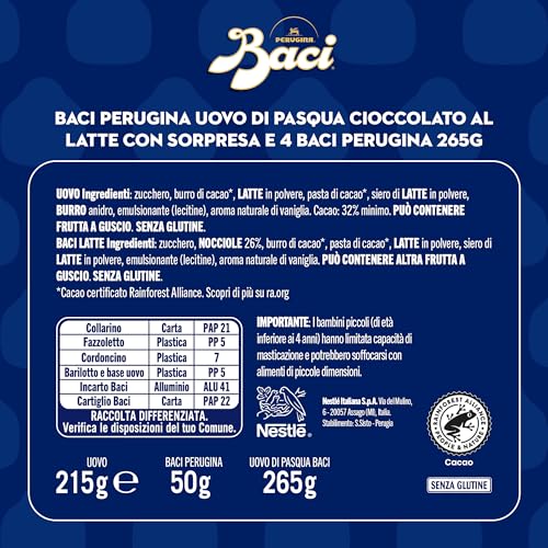 BACI PERUGINA Uovo di Pasqua 2025 Cioccolato al Latte con Sorpresa e 4 Cioccolatini 265g