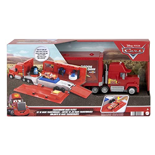 Mattel Disney Pixar Cars - Mack Trasformabile Playset, Giocattolo 2 in 1 con Camion e Officina per la Messa a Punto, con Lanciatore, Ponte, Giocattolo per Bambini 3+ Anni