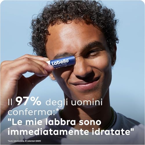 Labello Active For Men 4.8 g, Burrocacao labbra SPF15, Balsamo labbra idratante con burro di karité e oli naturali, Burrocacao protezione solare fondente sulle labbra