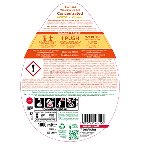 Dual Power Piatti Gel Limone, Detergente Piatti Concentrato ad Elevato Potere Sgrassante, Ideale per Stoviglie Incrostate, Azione Anti Odore, Made in Italy