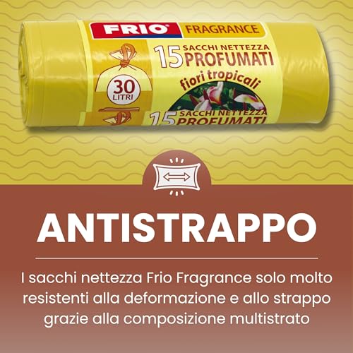 FRIO - Sacchetti spazzatura PROFUMATI 30 Litri - 52x58cm - Confezione da 15 Sacchetti per la Spazzatura di Qualità Premium, extra resistenti
