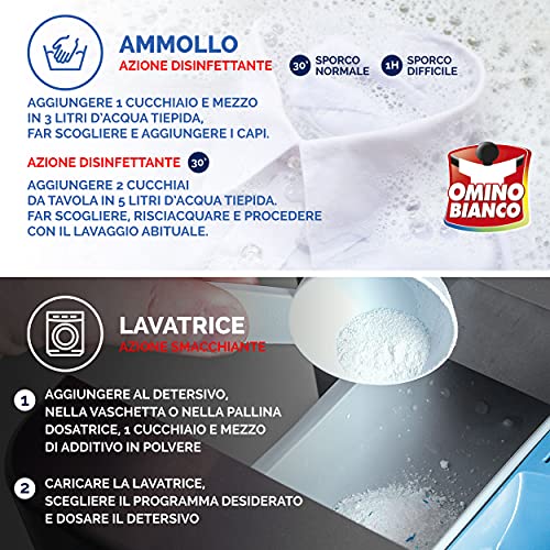 Omino Bianco - Additivo Lavatrice Disinfettante in Polvere per Bucato, Smacchia e Elimina i Cattivi Odori, con Tecnologia Deo+, 450 g