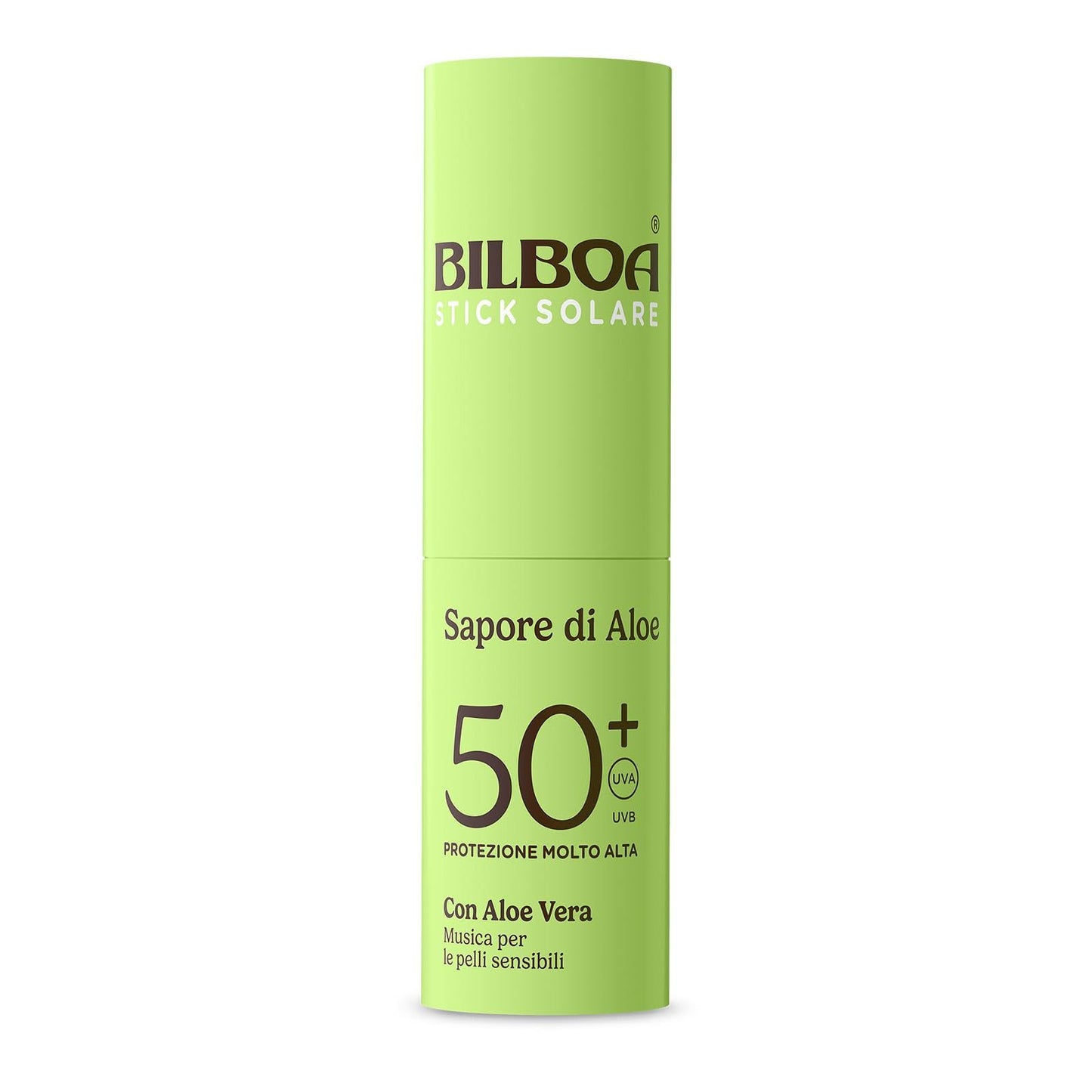 Bilboa Sapore di Aloe Stick Solare SPF 50+, con Aloe Vera, Musica per le Pelli Sensibili, Resistente all'Acqua, Dermatologicamente Testato - 10 ml