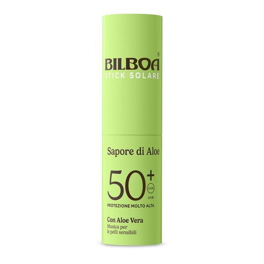 Bilboa Sapore di Aloe Stick Solare SPF 50+, con Aloe Vera, Musica per le Pelli Sensibili, Resistente all'Acqua, Dermatologicamente Testato - 10 ml