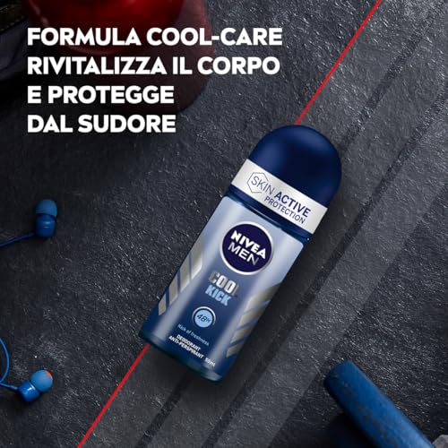 NIVEA Men Cool Kick Roll-on Deodorante antitraspirante in confezione da 6 x 150ml, Deodorante uomo con formula Cool-Care, Deo roll per 48 h di intensa freschezza