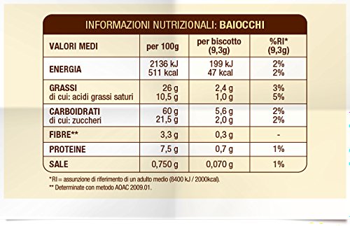 Mulino Bianco: Biscotti "i Baiocchi" con crema di nocciola e cacao - 260 g - Confezione da 4 [ Italian Import ]