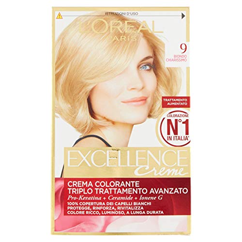 l'Oréal Paris Excellence Crema Colorante Triplo Trattamento Avanzato, 9 Biondo Chiarissimo - 1 Pacco