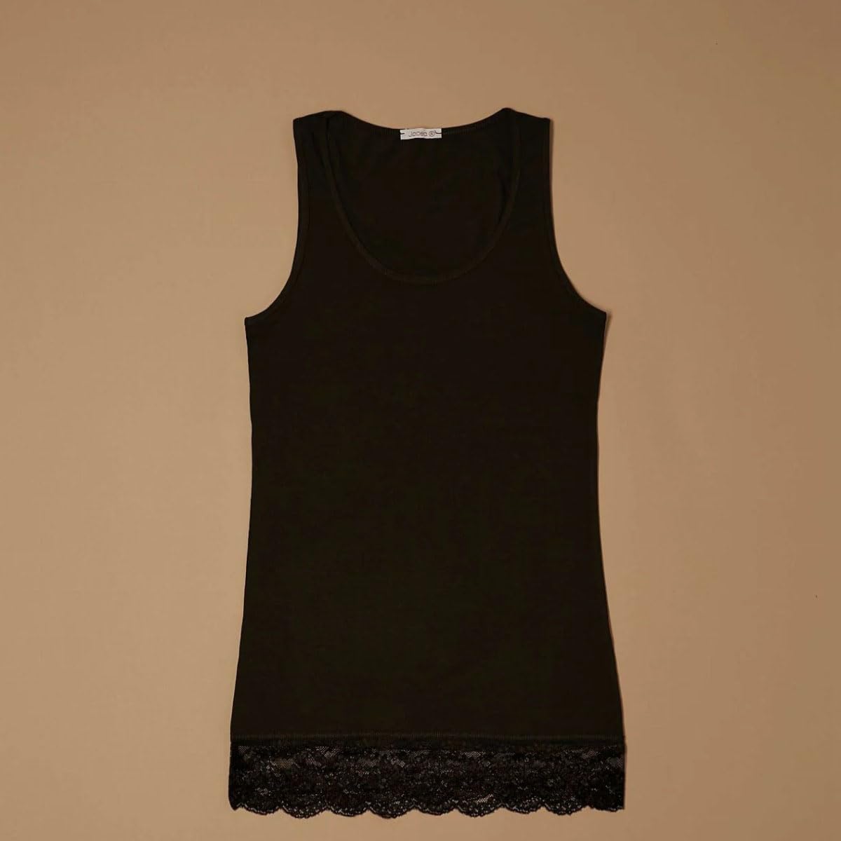 JADEA Canotta Donna Spalla Larga e Inserti in Pizzo 4328 in Cotone Elasticizzato