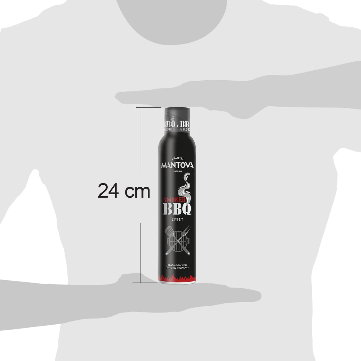 Smoked BBQ Spray Fratelli Mantova, Olio di girasole alto oleico al gusto BBQ affumicato, Olio Spray per Barbecue, Spray da Cucina, Adatto ai vegani, Zero sprechi e dosi precise