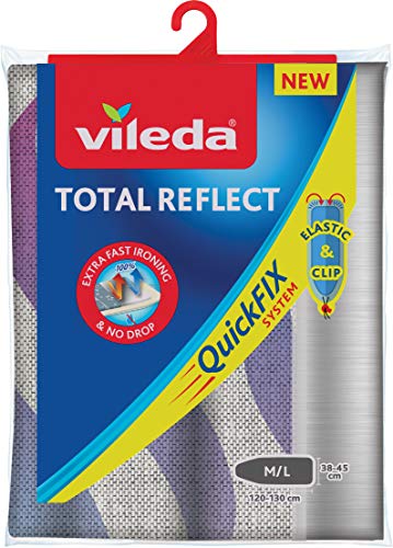 Vileda Total Reflect Telo da Stiro, Copriasse da Stiro Universale, Imbottito, con Elastico, in Tessuto, Grigio, 120–130 x 38-45 cm