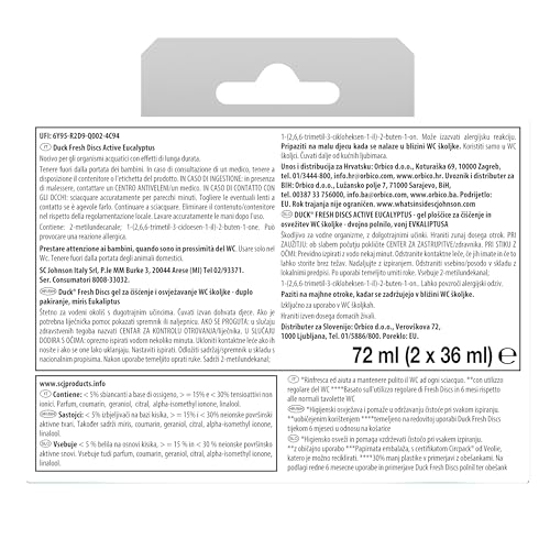 Duck Fresh Discs - 2 Ricariche da 6 Dischi Gel Igienizzanti WC, Fragranza Eucalipto con agenti candeggianti, Confezione da 2 Applicatori e 12 dischetti