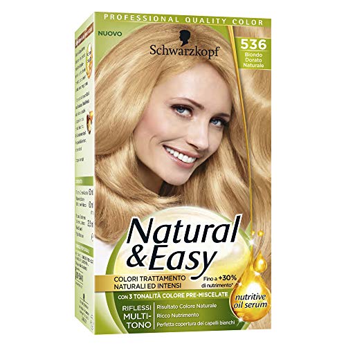 Schwarzkopf Natural & Easy Colorazione Permanente per Capelli Tinta per Copertura dei Capelli Bianchi, con Nutritive Oil Serum, Tonalità 536 Biondo Dorato Naturale