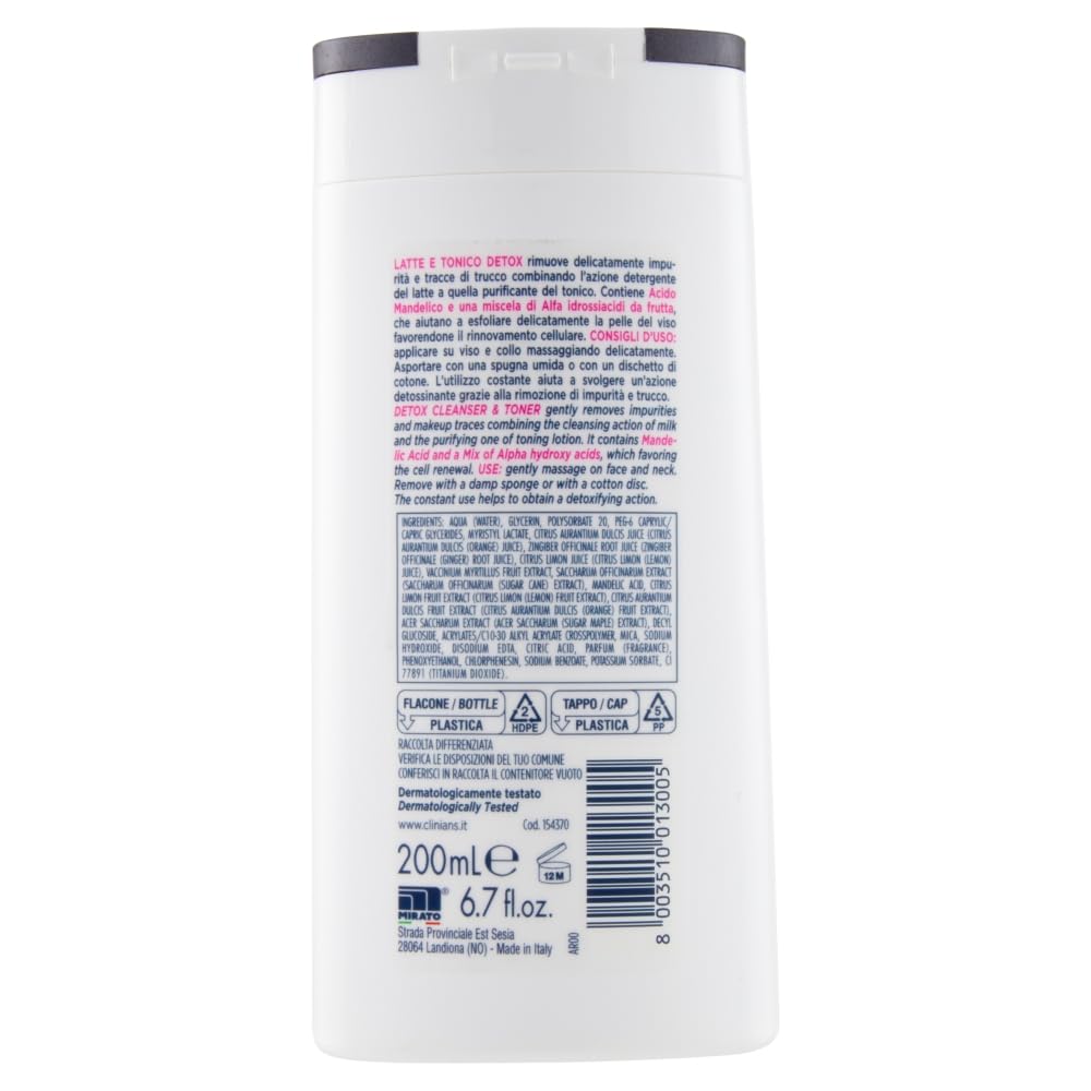 Clinians - Latte + Tonico 2 in 1 Purificante, con Acido Mandelico - 200 ml