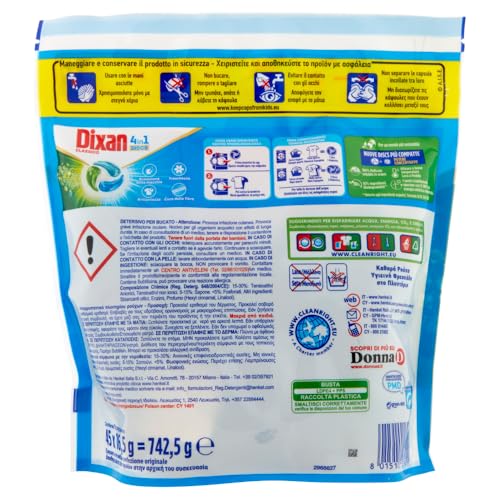 Dixan DISCS 4in1 Classico Detersivo Lavatrice (45 Lavaggi), Capsule lavatrice per una pulizia profonda del bucato e freschezza igienica per la lavatrice, Rimuove le macchie da 20°C