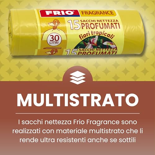FRIO - Sacchetti spazzatura PROFUMATI 30 Litri - 52x58cm - Confezione da 15 Sacchetti per la Spazzatura di Qualità Premium, extra resistenti