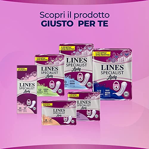 Lines Specialist Lady Maxi, Assorbenti per Incontinenza Donna, con Tecnologia Zero Odore e Barriere Laterali Protettive, Scorta Mensile, 3 Confezioni da 12 Unità