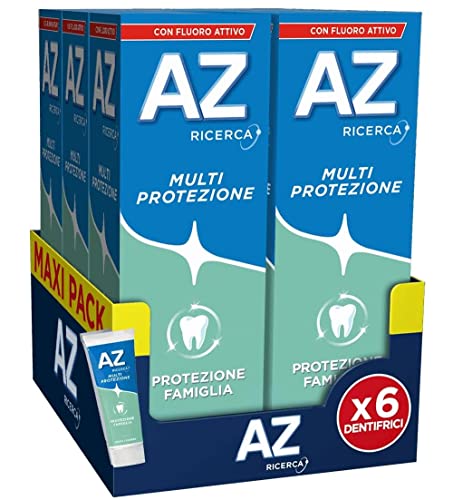 AZ Ricerca Dentifricio Multi Protezione, Ideale per la Famiglia, Pulizia Denti Profonda, Gusto Menta, Maxi Formato da 6 Confezioni X 75ml
