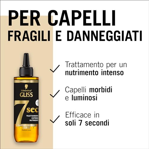 Schwarzkopf Gliss 7 Sec Trattamento Express Nutriente 200ml, Trattamento capelli con HAPTIQ System e Olio di Marula, Prodotti per capelli fragili e danneggiati