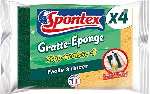 SPONTEX - Grattaspugna Stop-Grasso + - 4 spugne raschianti verdi protezione antigrasso
