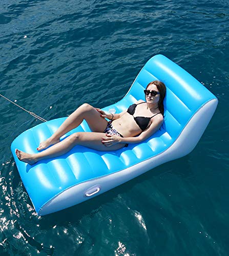 BEACHART 1660, Lettino Gonfiabile Galleggiante Unisex Adulto, Bianco/Azzurro, 196x100