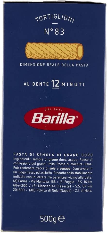 Barilla 10 x Tortiglioni No. 83 Italian Pasta 500 g Confezione