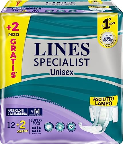 Lines Specialist Unisex Pannoloni a Mutandina Super Maxi, per Incontinenza Donna e Uomo, Asciutto Lampo e Ottima vestibilità, Zero Odore, Taglia M, 1 Confezione da 14 Unità