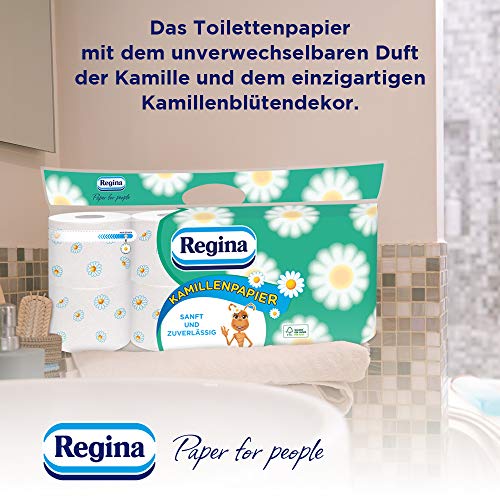 Regina Carta igienica a 3 strati, 48 rotoli (3 x 16 confezioni singole), 150 fogli per rotolo, delicato e affidabile, con un tocco di camomilla, carta certificata FSC®