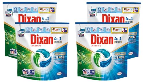 Dixan DISCS 4in1 Classico Detersivo Lavatrice (28 Lavaggi), Capsule lavatrice per una pulizia profonda del bucato e freschezza igienica per la lavatrice, Rimuove le macchie da 20°C