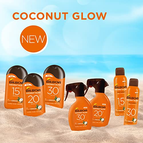 Bilboa, BOV Solare Coconut Glow SPF 30, Crema Solare Spray con Olio di Cocco e Vitamina E, Leggera sulla Pelle, Protezione Solare Resistente all'Acqua, 150 ml