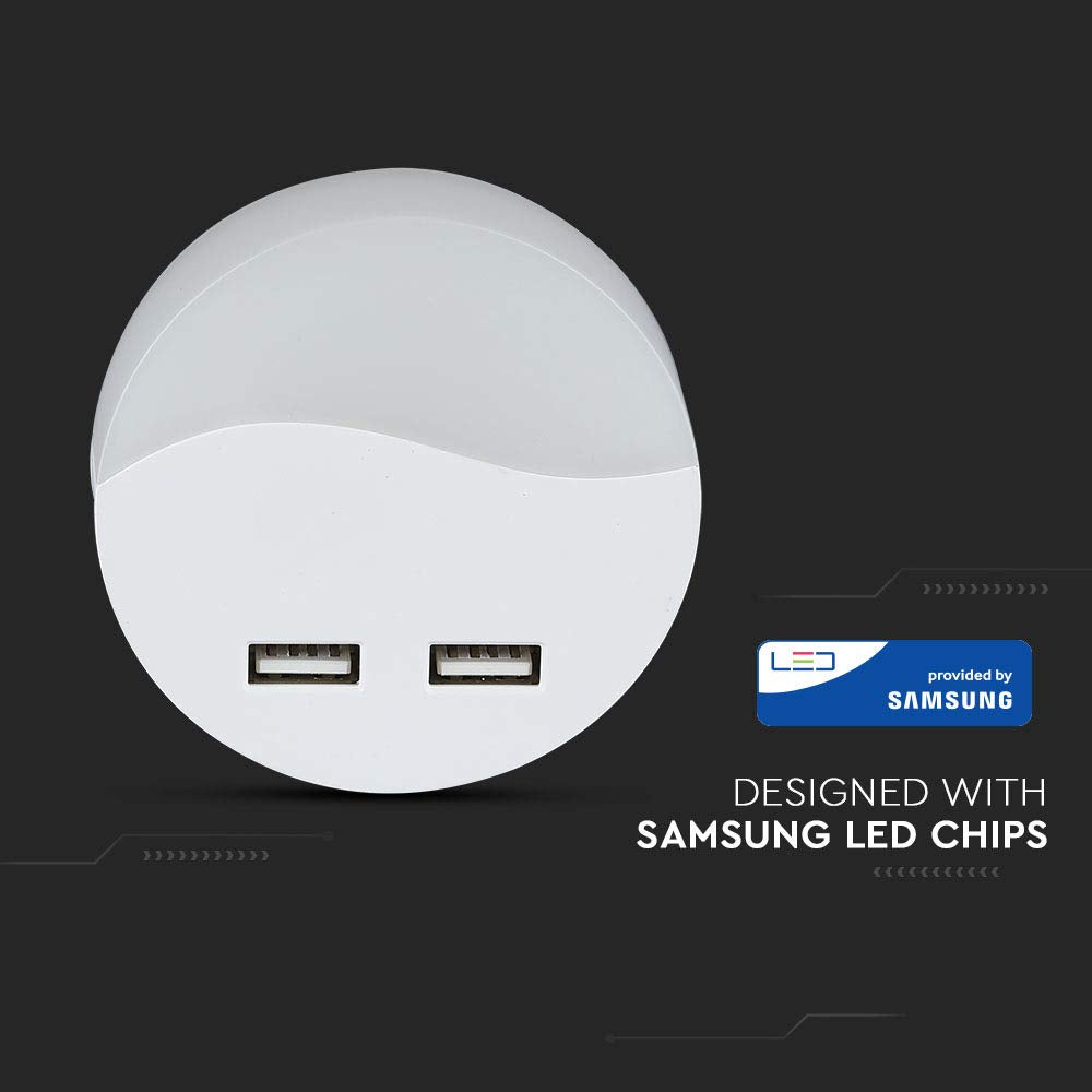 Punto luce 0,45W led night light segnapasso chip samsung con sensore crepuscolare + porte USB IP20 (Luce Neutra 4000K, Rotondo)