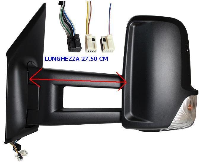 CG94 RETROVISORE ELETT. Termico C/Fan. Braccio Extra Lungo Sinistra [Lato Guida] per Auto: Sprinter - Calotta Nera - 3 CONNETTORI 9PIN - Sistema BLIS