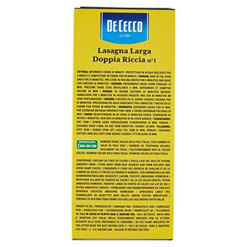 De Cecco Lasagna Semola Riccia - 4 pezzi da 500 g [2 kg]