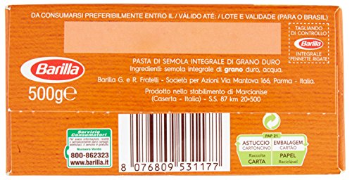 Barilla Pasta Integrale Pennette Rigate Semola Integrale di Grano Duro, 500 gr