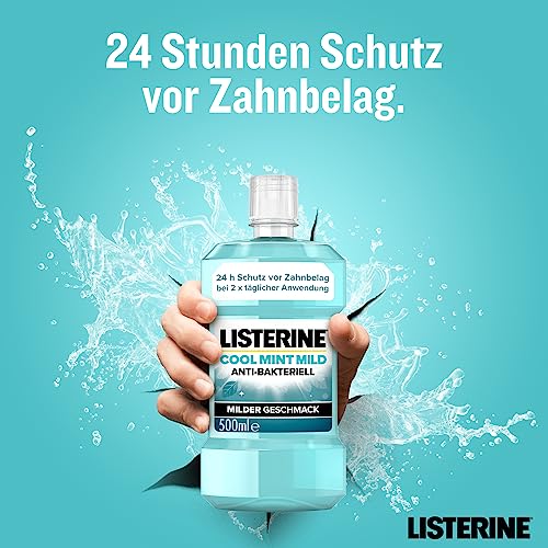 LISTERINE Cool Mint Mild (6 x 500 ml), collutorio antibatterico con oli essenziali e senza alcool, collutorio combatte efficacemente i batteri, perfetto complemento per la cura dentale quotidiana