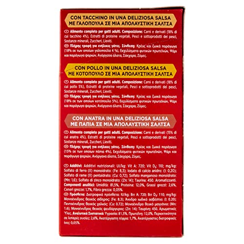 GOURMET Mon Petit Intense Cibo Umido per Gatti Adulti Filettini in salsa con Anatra, Pollo e Tacchino 6 Buste da 50g