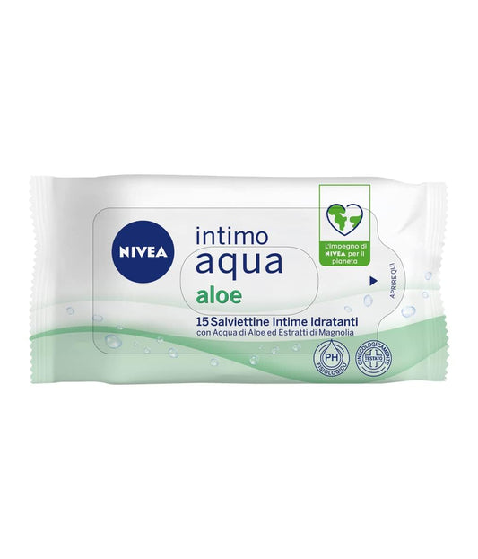 NIVEA Salviettine Intime Aqua Aloe in Confezione da 12 x 15 Pezzi, Salviette Intime con Acqua di Aloe ed Estratti di Magnolia, Salviettine Adatte alle Pelli Sensibili