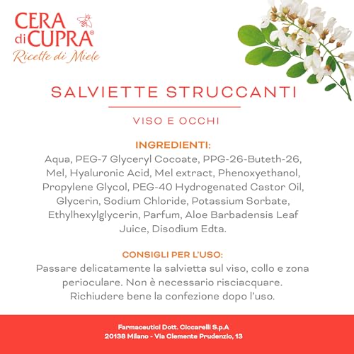 Cera di Cupra Ricetta di Bellezza Salviette Struccanti per Viso e Occhi, 20 Pezzi
