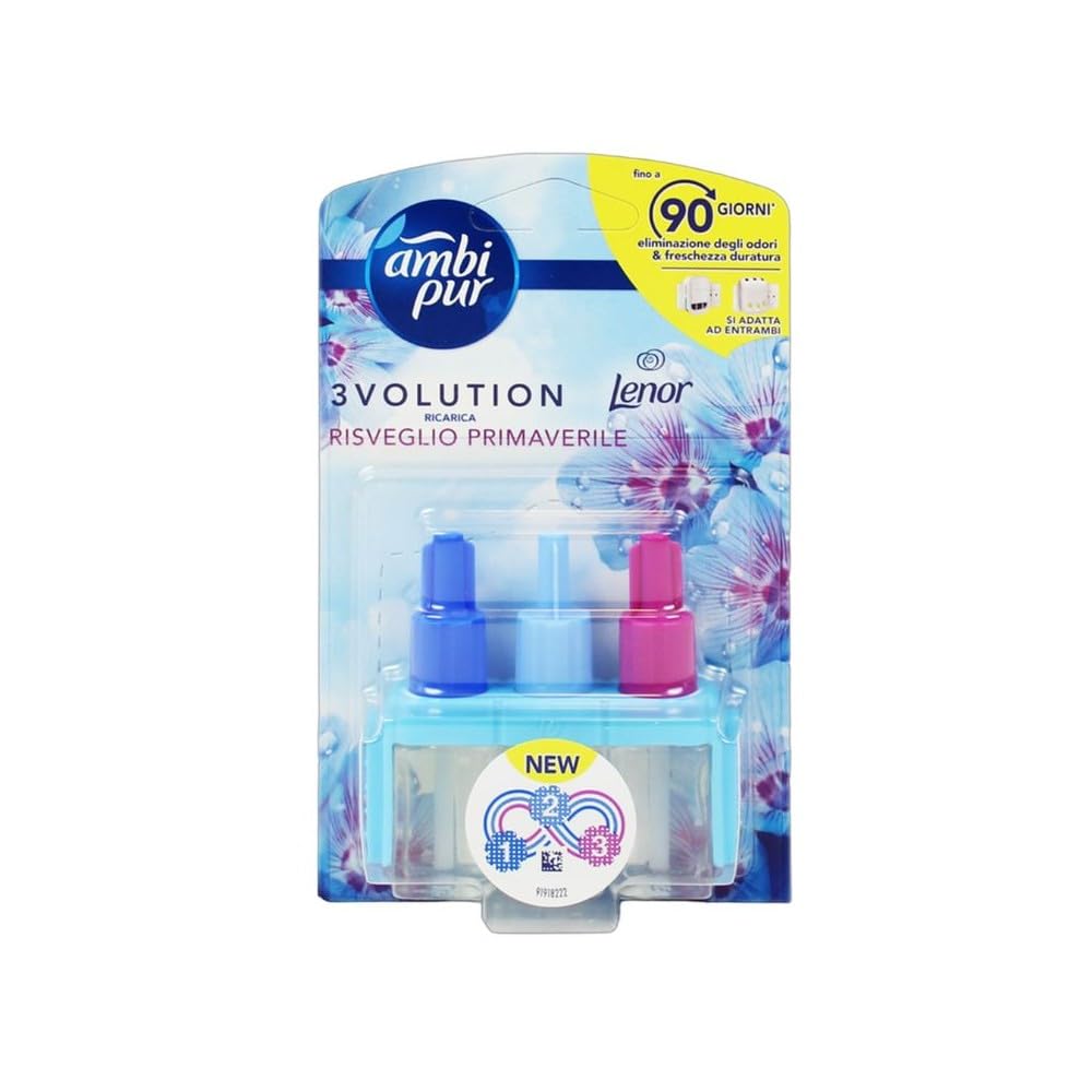 Ambi Pur 3Volution Risveglio Primaverile Ricarica Deodorante per Ambienti con Diffusore Elettrico 20 ml, 3 Diverse Fragranze per Eliminare gli Odori