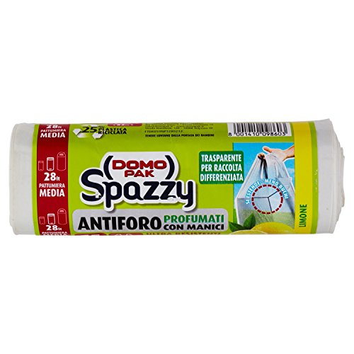 Domopak - Spazzy, Sacchi Nettezza Ultra Resistenti, Profumati al Limone, con Manici, 52x54 cm - 6 confezioni da 15 sacchi [90 sacchi]