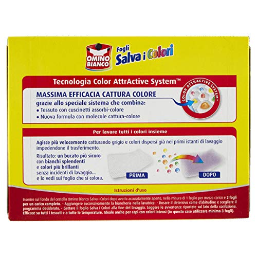 Omino Bianco - Fogli Salva Colore, Struttura a Nido d'Ape, Catturano il Grigio e i Colori Dispersi nel Lavaggio, 40 Pezzi + 16 Omaggio