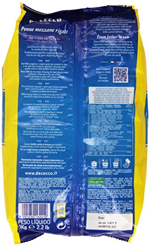 De Cecco - Pasta, Penne Mezzane Rigate - 1000 G - [confezione da 6]